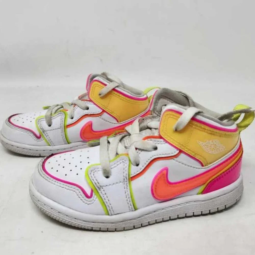 Toddler 9 Nike Air Jordan 1 kids retro mid edge glow sneakers CV4613-100 shoes - Picture 6 of 9